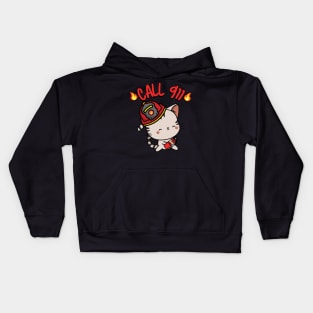 Firefighter Tabby Cat Kids Hoodie